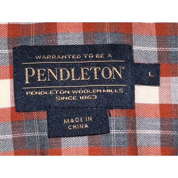 NWOT Pendleton Short Sleeve Orange/Gray Plaid Button Up Shirt Size Large #6 - Picture 5 of 6